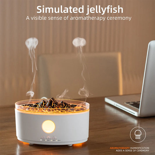 Jellyfish Spray Ultrasonic Humidifier Volcano Essential Oils Aroma Diffuser 300ml Water Tank RGB Lamp Colorful Flame Humidifier